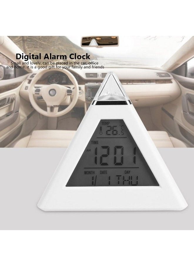 TOPINCN - Pyramid Alarm Clock Led Color Changing Digital Lcd Alarm Clock Thermometer Night Light Desktop Table Clocks - Image 1