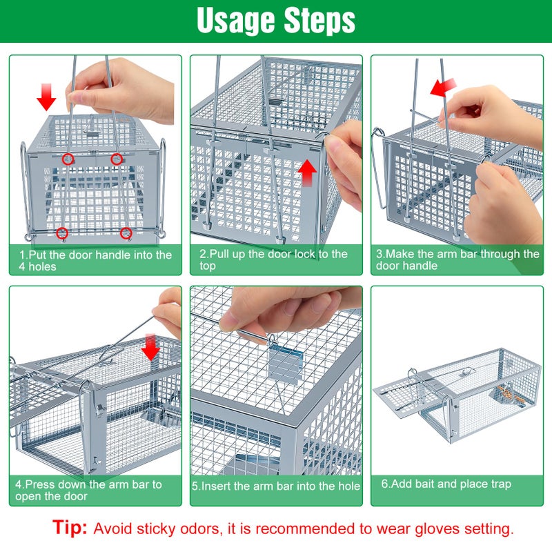 Wanqueen 4 Packs Humane Rat Trap Outdoor, Wanqueen Humane Mouse Traps Indoor for Home, Small Rodent Chipmunk Squirrel Trap and Other Live Animal Cage Catch and Release - Image 3