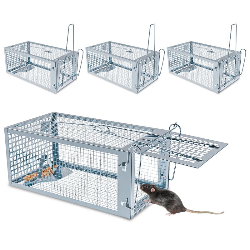Wanqueen 4 Packs Humane Rat Trap Outdoor, Wanqueen Humane Mouse Traps Indoor for Home, Small Rodent Chipmunk Squirrel Trap and Other Live Animal Cage Catch and Release - Image 1