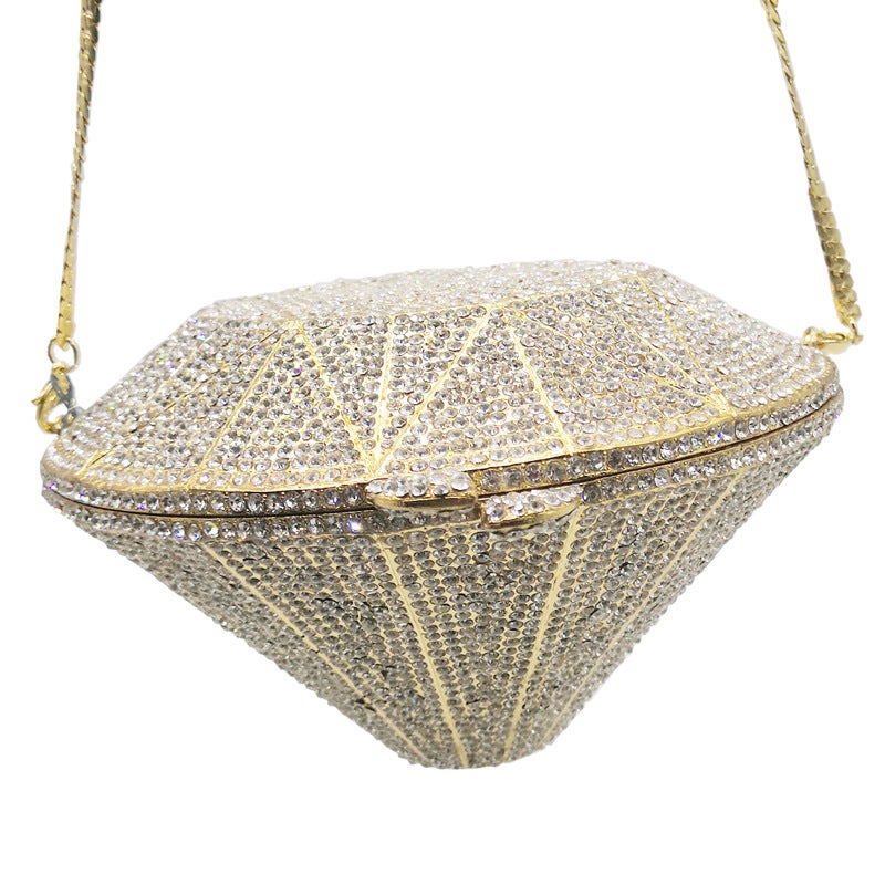 Diamond-Encrusted Evening Bag Diamond-Shaped Banquet Clutch Bag Full Diamond Chain Evening Bag Evening Bags - Image 5