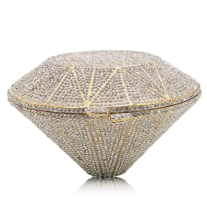 Diamond-Encrusted Evening Bag Diamond-Shaped Banquet Clutch Bag Full Diamond Chain Evening Bag Evening Bags - Image 2