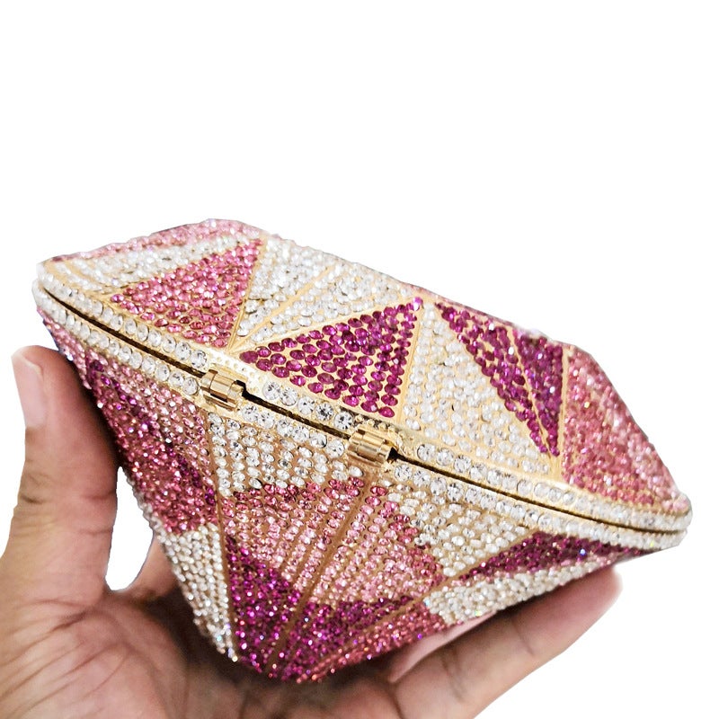 Diamond-Encrusted Evening Bag Diamond-Shaped Banquet Clutch Bag Full Diamond Chain Evening Bag Evening Bags - Image 4