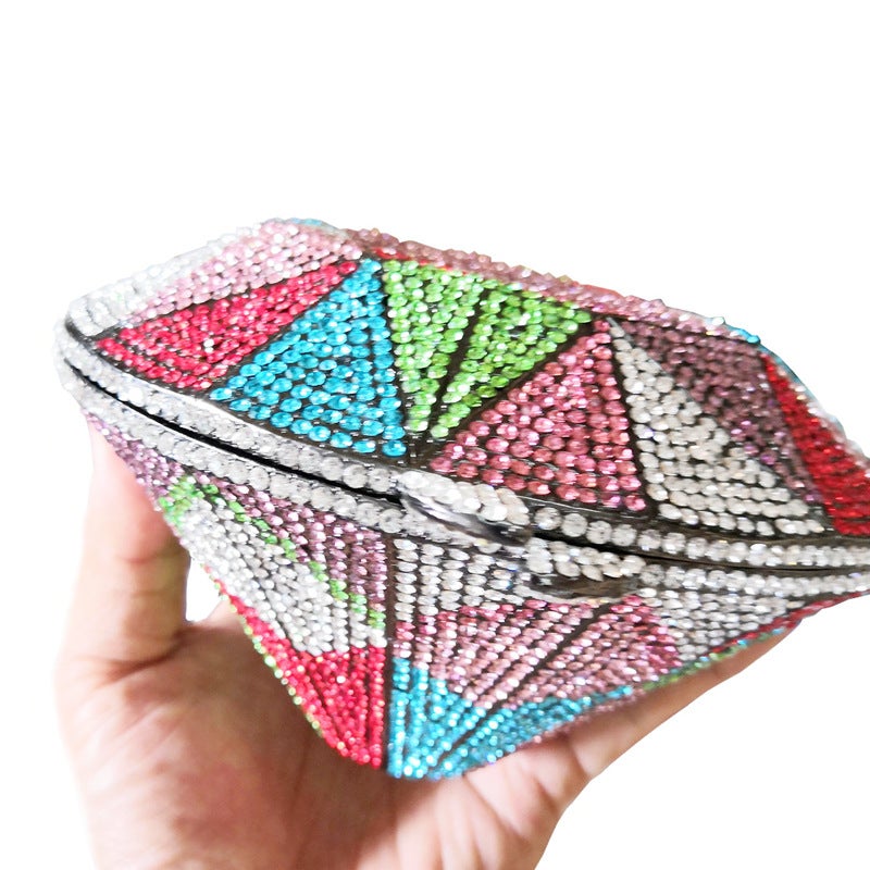 Diamond-Encrusted Evening Bag Diamond-Shaped Banquet Clutch Bag Full Diamond Chain Evening Bag Evening Bags - Image 3