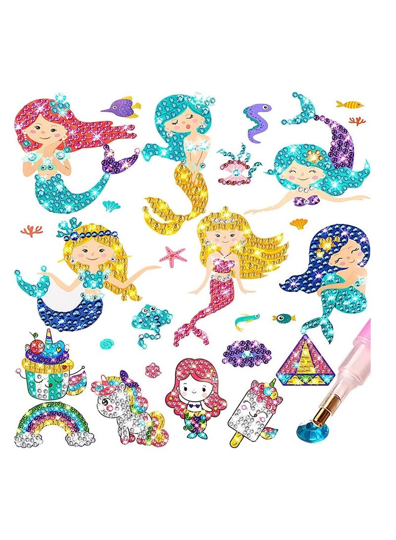 SYOSI Mermaid Diamond Painting Kit for Kids 26 Pieces Unicorn DIY Stickers with Tools to Create Your Own Magical Cute Art and Crafts for Girls Boys - Image 1