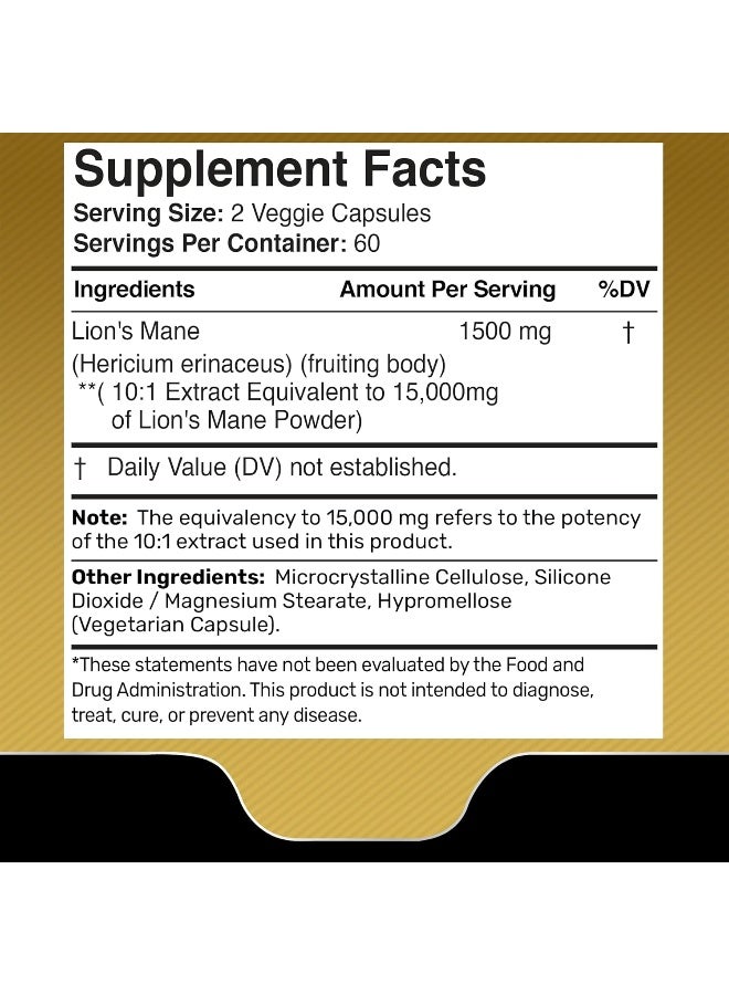 WELLNESS LABSRX Lions Mane Supplement Capsules - 120 Count - Mushroom Supplement, Brain Supplements for Memory and Focus, Lion's Mane Mushroom Capsules Organic - Cognitive and Immune Support, Focus Supplement - Image 2