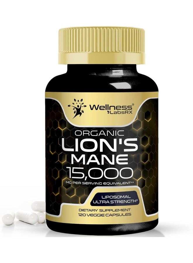 WELLNESS LABSRX Lions Mane Supplement Capsules - 120 Count - Mushroom Supplement, Brain Supplements for Memory and Focus, Lion's Mane Mushroom Capsules Organic - Cognitive and Immune Support, Focus Supplement - Image 1