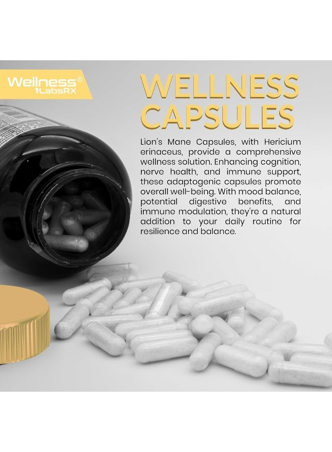 WELLNESS LABSRX Lions Mane Supplement Capsules - 120 Count - Mushroom Supplement, Brain Supplements for Memory and Focus, Lion's Mane Mushroom Capsules Organic - Cognitive and Immune Support, Focus Supplement - Image 4