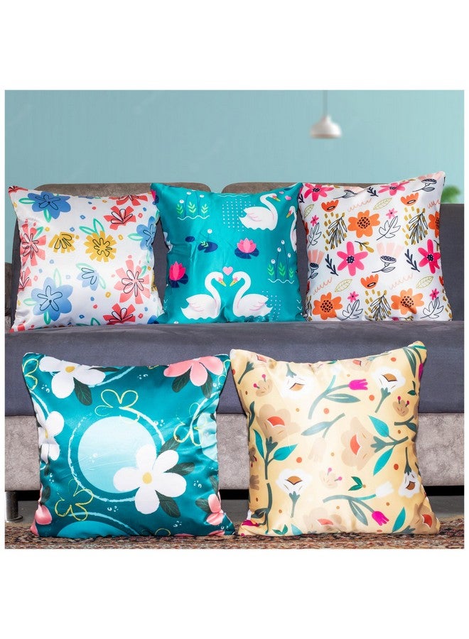 Vendola Vendola Decorative Satin 250TC Sofa Cushion Pillow Covers, Multicolor, Set of 5 Ethnic Cushion Covers(Doves,16x16 Inches) - Image 1