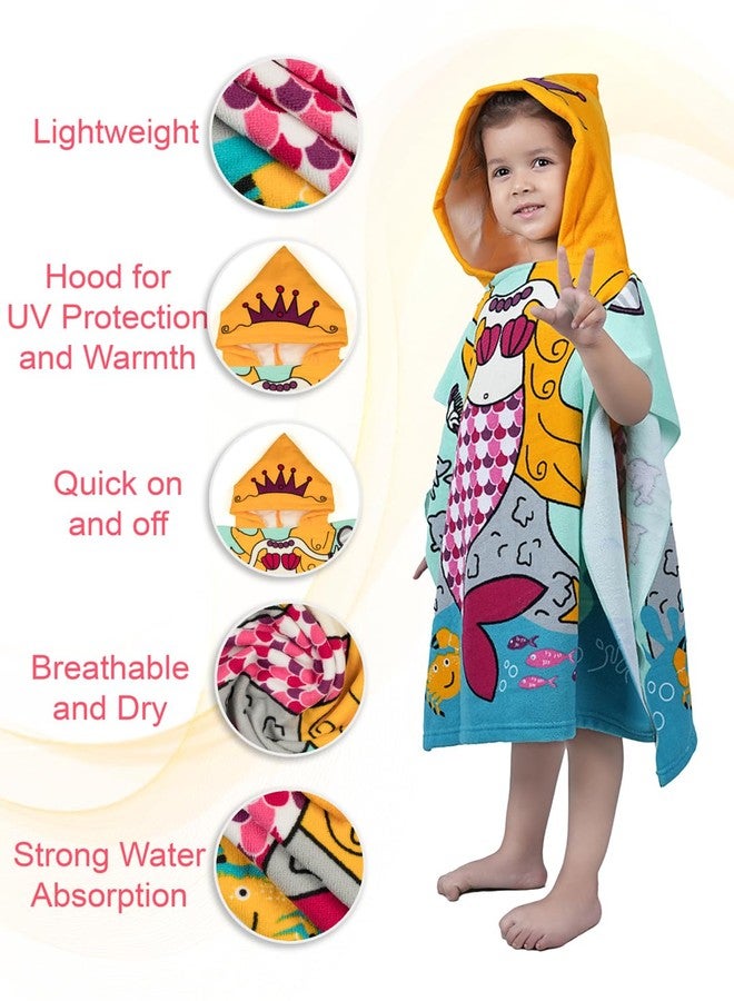 Yellow Bee Mermaid Hooded Poncho Towel for Girls (250 GSM)- Aqua, Yellow, Blue, Pink, 3-7 Years - Image 3