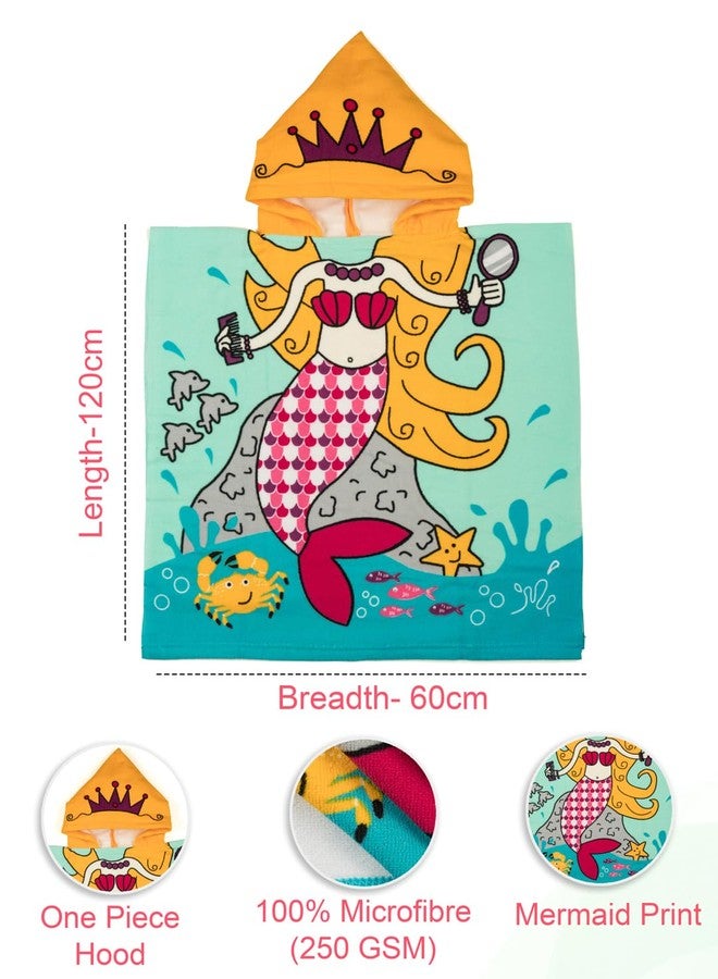 Yellow Bee Mermaid Hooded Poncho Towel for Girls (250 GSM)- Aqua, Yellow, Blue, Pink, 3-7 Years - Image 5