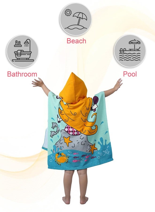 Yellow Bee Mermaid Hooded Poncho Towel for Girls (250 GSM)- Aqua, Yellow, Blue, Pink, 3-7 Years - Image 4