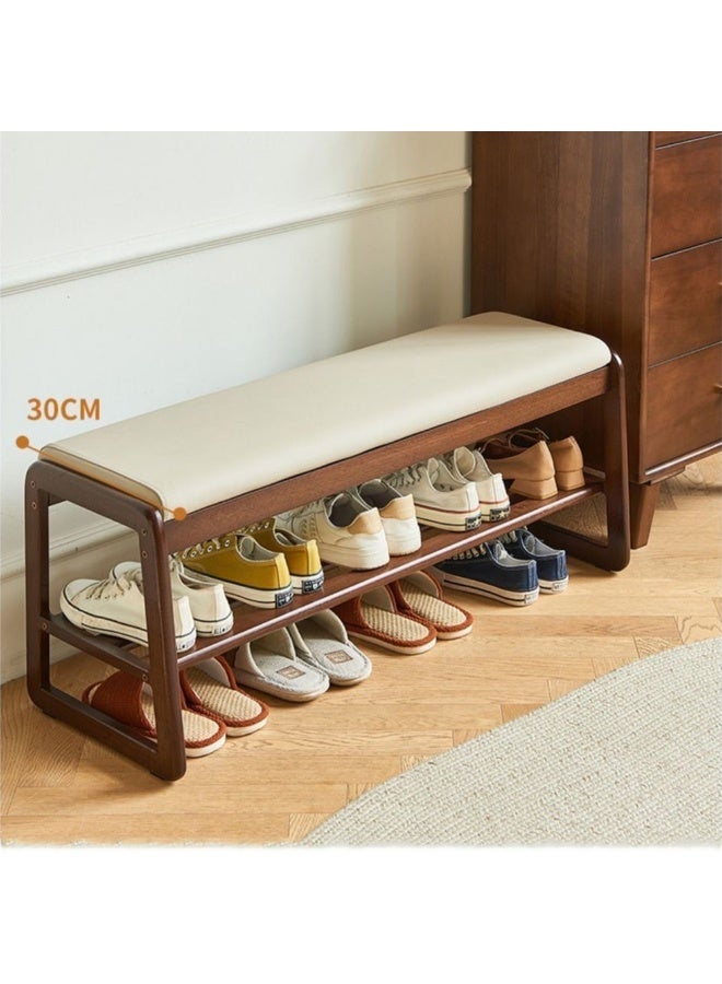 Generic Shoe Bench Rack, Solid Wood Entryway Bench with Cushioned Seat and Shoe Rack, Modern Shoe Cabinet Organizer for Living Room Bedroom (White with Brown, 80cm)  - Image 3