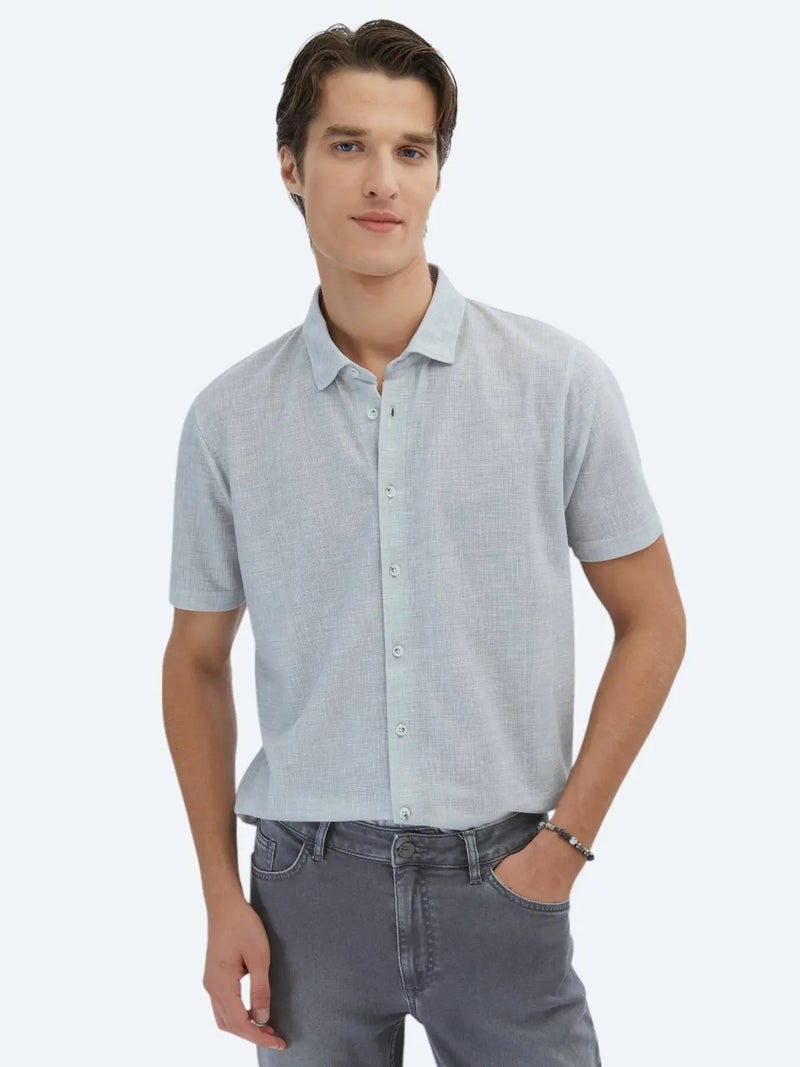 Kip Grey Patterned Regular Fit Knitting Casual Shirt - Image 1