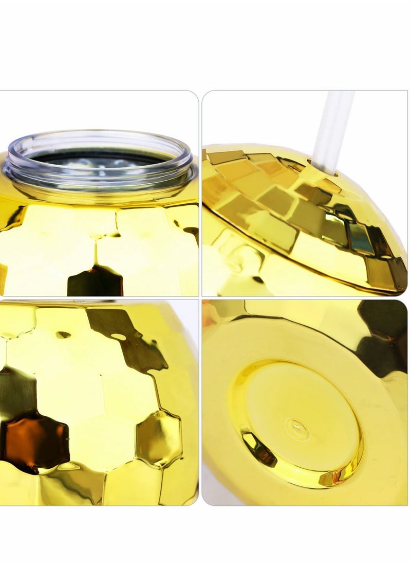 Generic - Disco Ball Cups 4 Pieces Tumbler Flash Drinks Cup with Lid and Straw Party Supplies Drink Syrup Tea Bottle, for Decorations (Gold) - Image 1