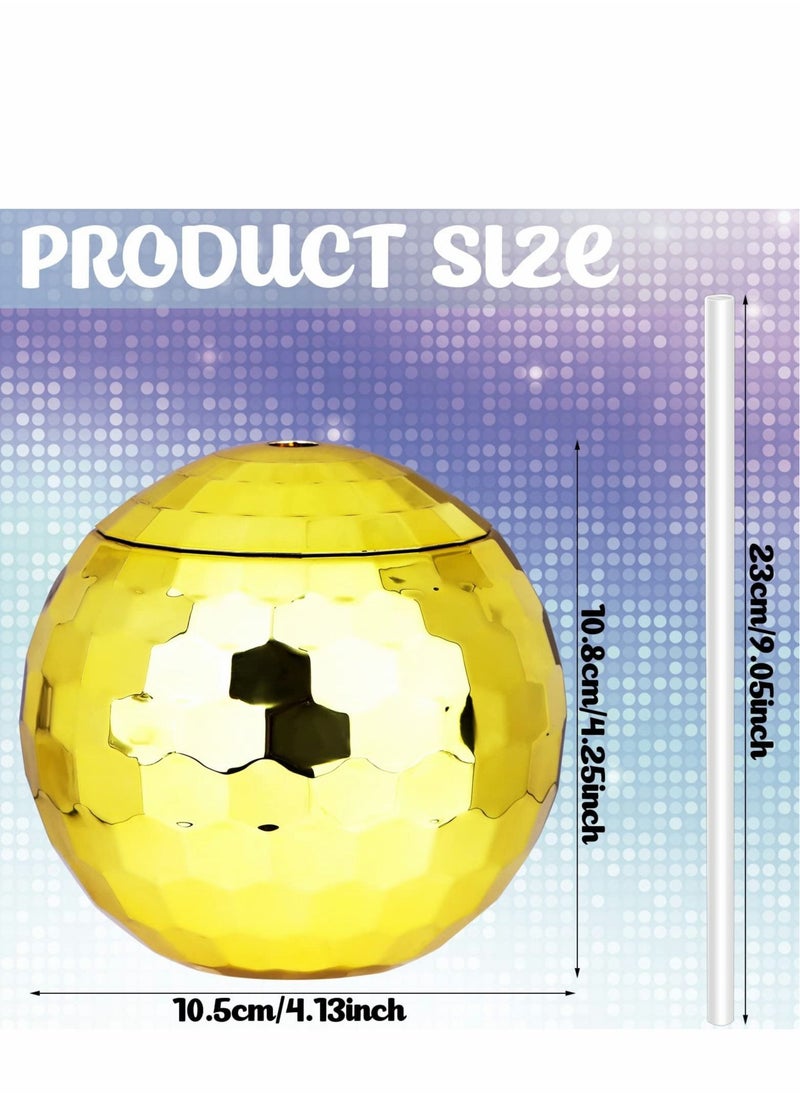 Generic - Disco Ball Cups 4 Pieces Tumbler Flash Drinks Cup with Lid and Straw Party Supplies Drink Syrup Tea Bottle, for Decorations (Gold) - Image 1