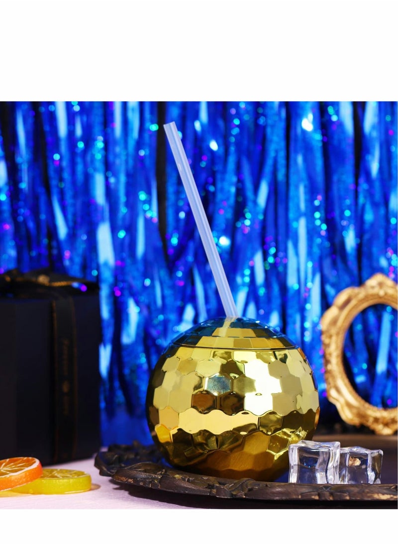 Generic - Disco Ball Cups 4 Pieces Tumbler Flash Drinks Cup with Lid and Straw Party Supplies Drink Syrup Tea Bottle, for Decorations (Gold) - Image 1