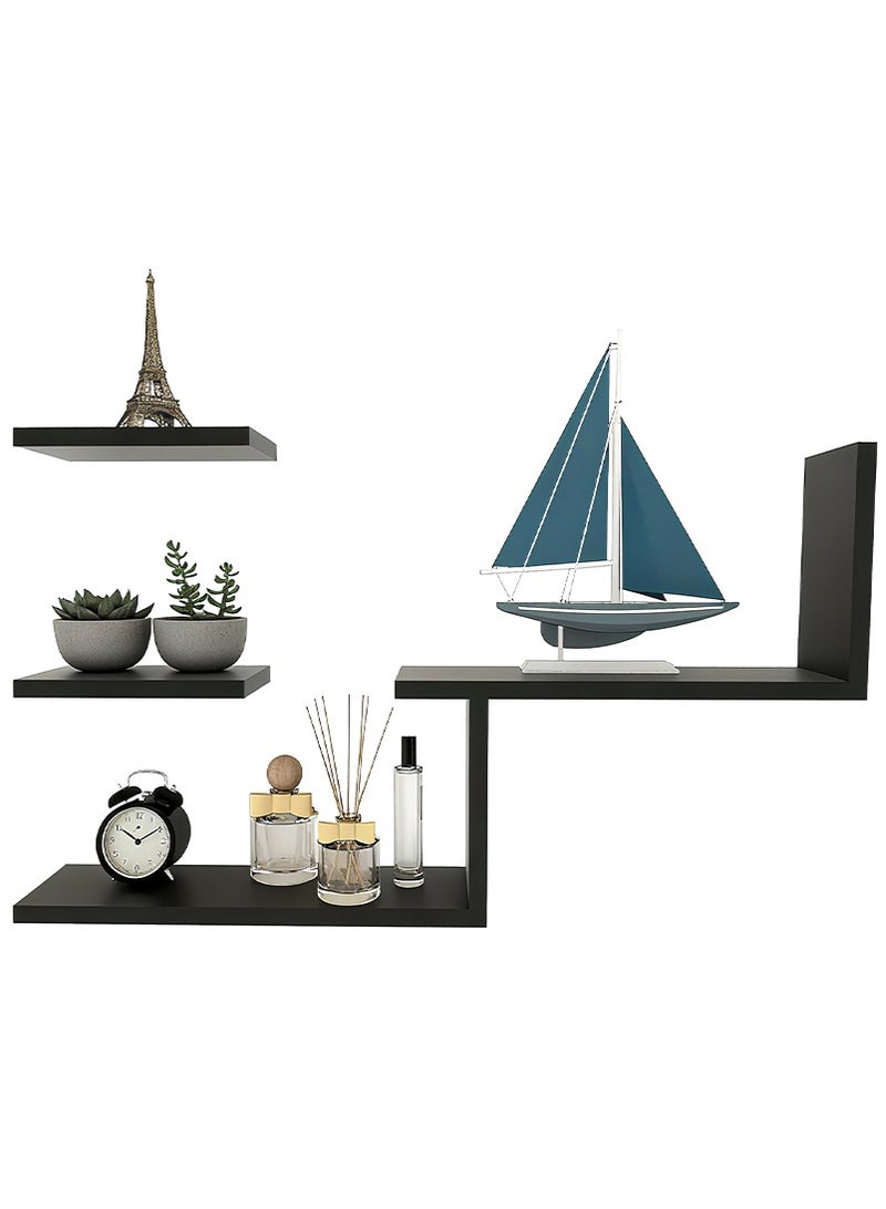 ميرتينج مجموعة أرفف عائمة مكونة من 6 قطع، أرفف حائطية عائمة مزخرفة، تخزين عصري من الخشب الصناعي بلمسة نهائية غير لامعة لغرفة النوم وغرفة المعيشة والحديقة، أرفف DIY مع أداة تركيب مجانية - Image 1