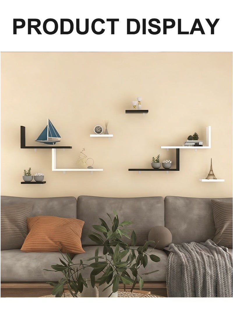 ميرتينج مجموعة أرفف عائمة مكونة من 6 قطع، أرفف حائطية عائمة مزخرفة، تخزين عصري من الخشب الصناعي بلمسة نهائية غير لامعة لغرفة النوم وغرفة المعيشة والحديقة، أرفف DIY مع أداة تركيب مجانية - Image 5