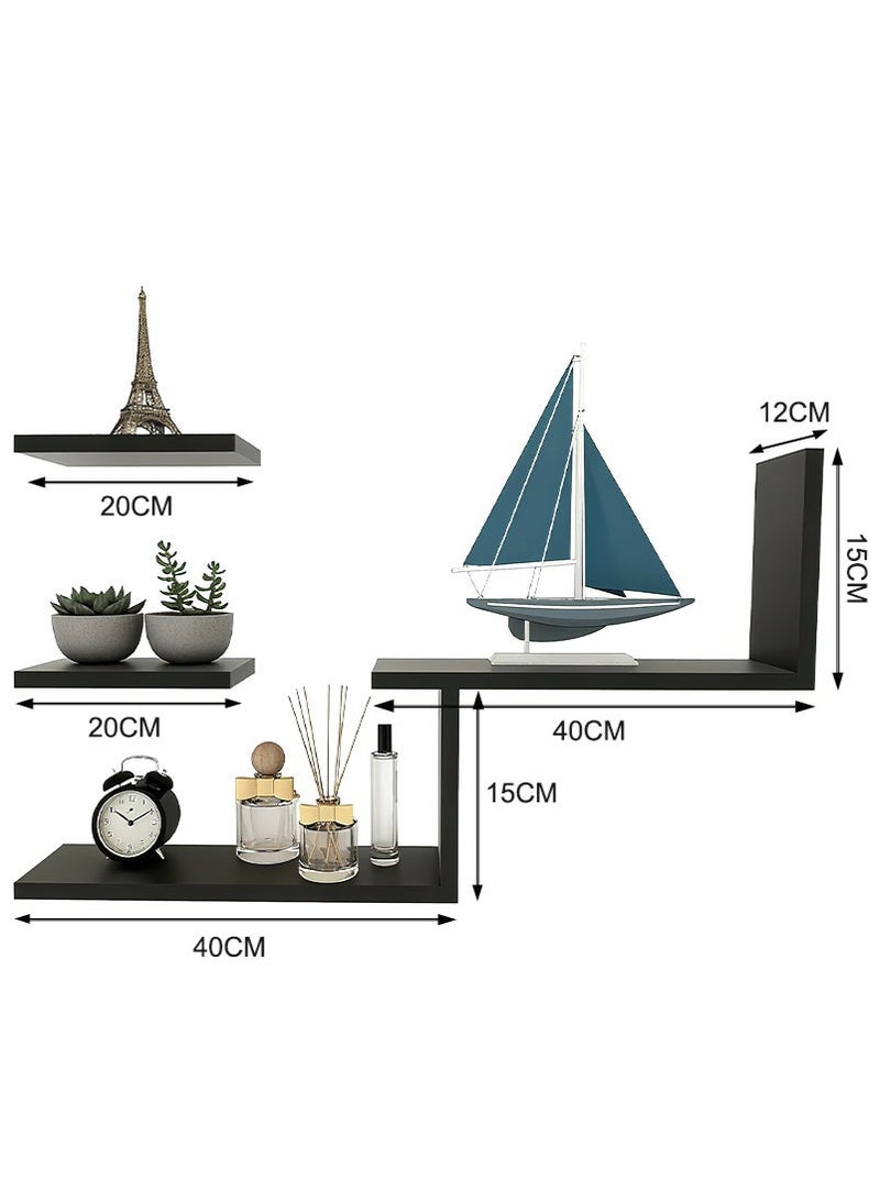ميرتينج مجموعة أرفف عائمة مكونة من 6 قطع، أرفف حائطية عائمة مزخرفة، تخزين عصري من الخشب الصناعي بلمسة نهائية غير لامعة لغرفة النوم وغرفة المعيشة والحديقة، أرفف DIY مع أداة تركيب مجانية - Image 4