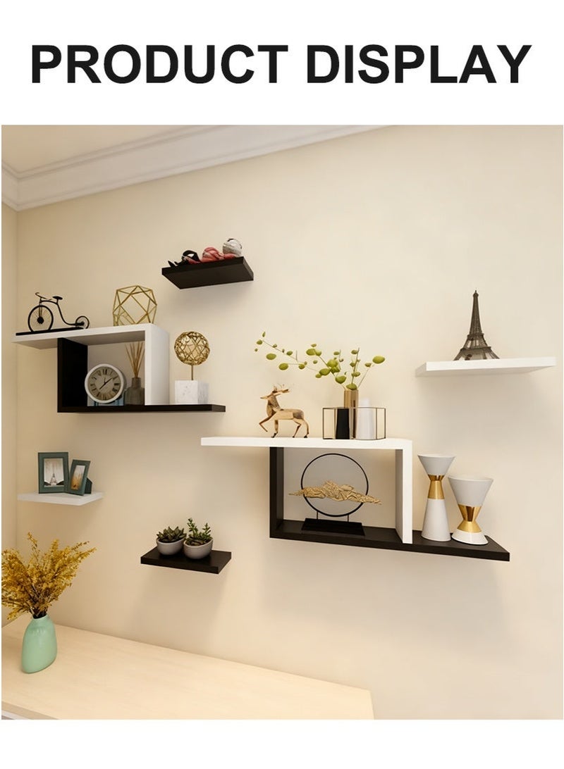 ميرتينج مجموعة أرفف عائمة مكونة من 6 قطع، أرفف حائطية عائمة مزخرفة، تخزين عصري من الخشب الصناعي بلمسة نهائية غير لامعة لغرفة النوم وغرفة المعيشة والحديقة، أرفف DIY مع أداة تركيب مجانية - Image 3