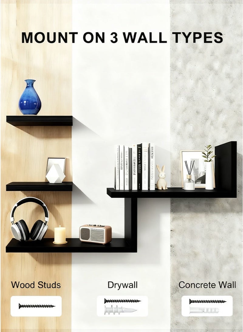 ميرتينج مجموعة أرفف عائمة مكونة من 6 قطع، أرفف حائطية عائمة مزخرفة، تخزين عصري من الخشب الصناعي بلمسة نهائية غير لامعة لغرفة النوم وغرفة المعيشة والحديقة، أرفف DIY مع أداة تركيب مجانية - Image 2