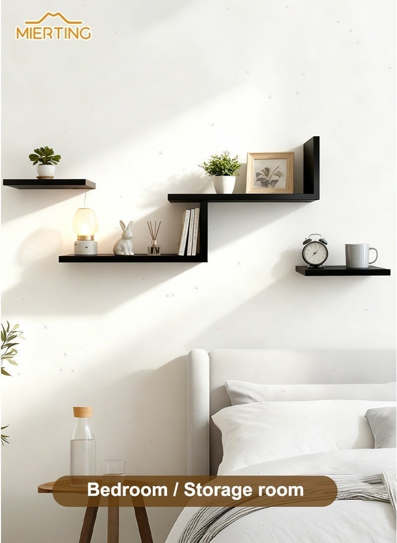 mierting Floating Shelves 6 PCS Set Wall Shelf Decorative Floating Wall Mounted Shelves Modern Faux Wood Storage with Matte Finish for Bedroom Living Room Garden DIY Shelves with Free Installation Tool - Image 5