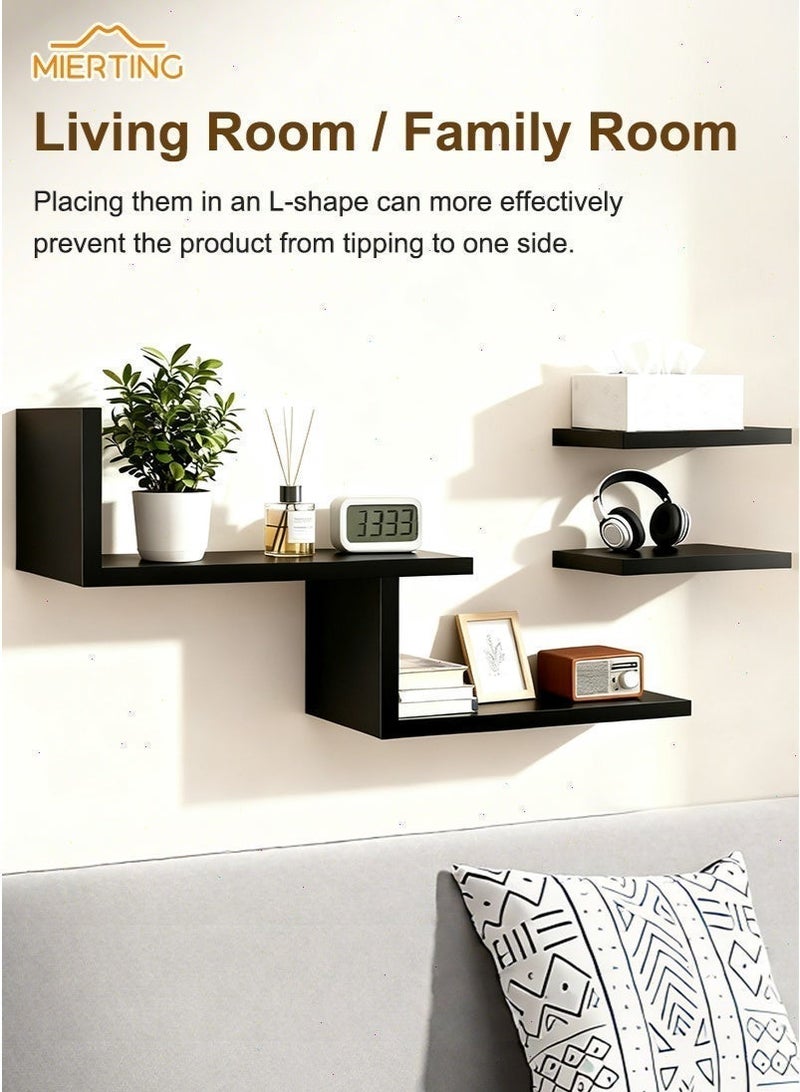 mierting Floating Shelves 6 PCS Set Wall Shelf Decorative Floating Wall Mounted Shelves Modern Faux Wood Storage with Matte Finish for Bedroom Living Room Garden DIY Shelves with Free Installation Tool - Image 4