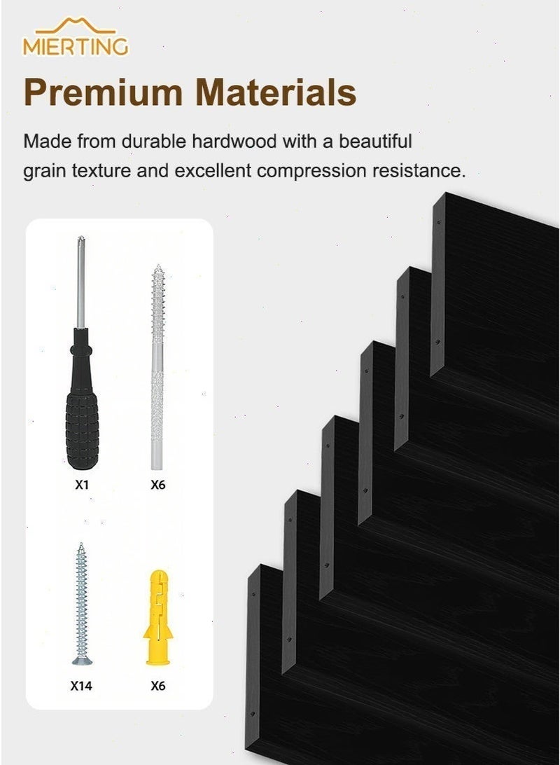 mierting Floating Shelves 6 PCS Set Wall Shelf Decorative Floating Wall Mounted Shelves Modern Faux Wood Storage with Matte Finish for Bedroom Living Room Garden DIY Shelves with Free Installation Tool - Image 2