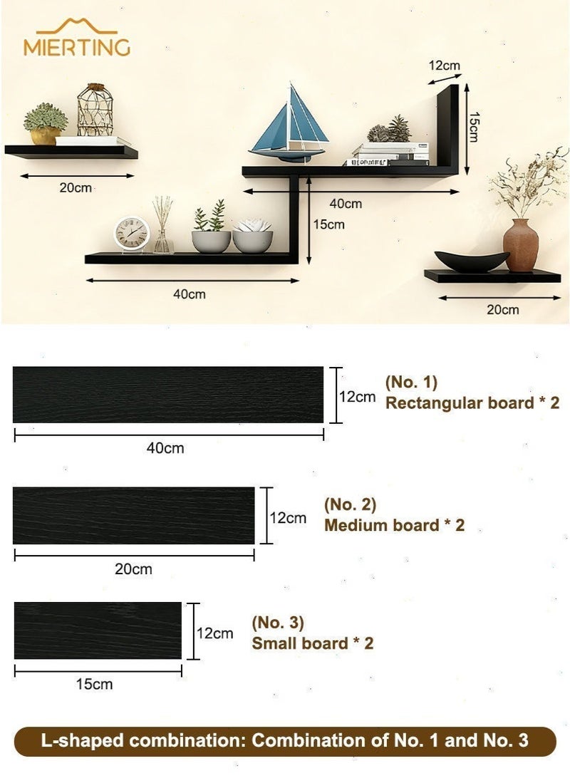 mierting Floating Shelves 6 PCS Set Wall Shelf Decorative Floating Wall Mounted Shelves Modern Faux Wood Storage with Matte Finish for Bedroom Living Room Garden DIY Shelves with Free Installation Tool - Image 3