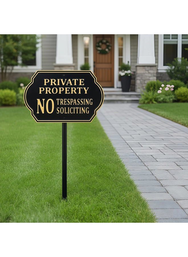 HYF DESIGN Private Property No Soliciting Trespassing Yard sign,Embossed Letters,7.45"x11.45" Aluminum Plaque with 31.75" Lawn Stake - Image 5