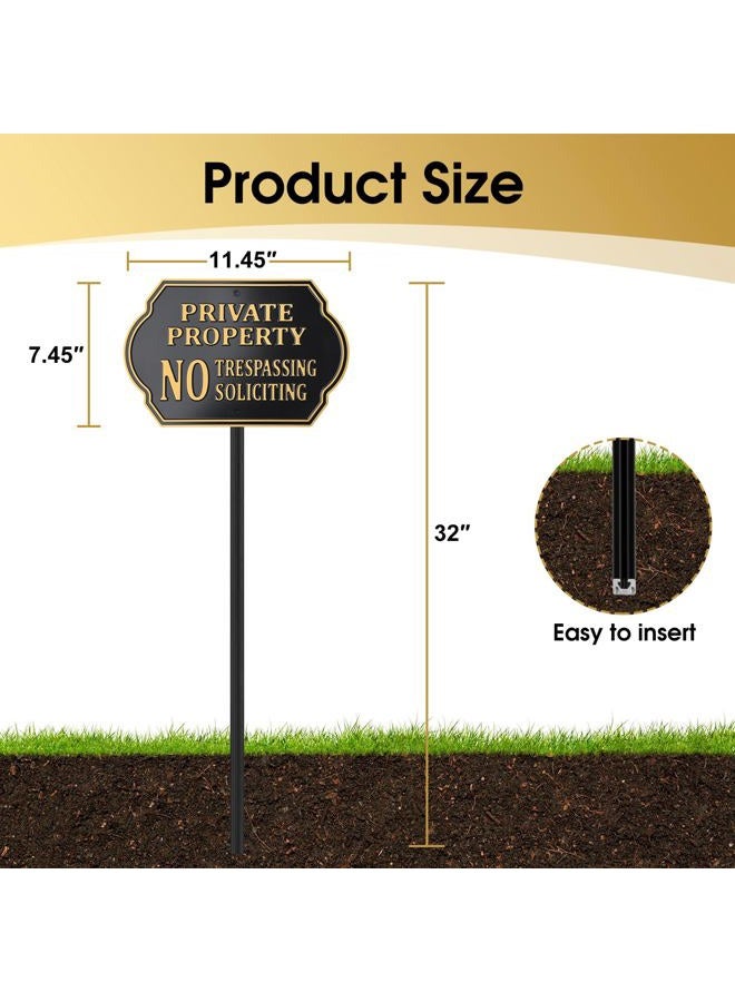 HYF DESIGN Private Property No Soliciting Trespassing Yard sign,Embossed Letters,7.45"x11.45" Aluminum Plaque with 31.75" Lawn Stake - Image 3