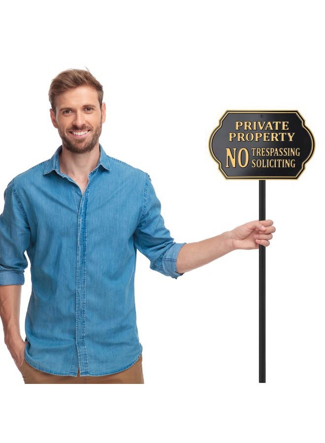 HYF DESIGN Private Property No Soliciting Trespassing Yard sign,Embossed Letters,7.45"x11.45" Aluminum Plaque with 31.75" Lawn Stake - Image 2