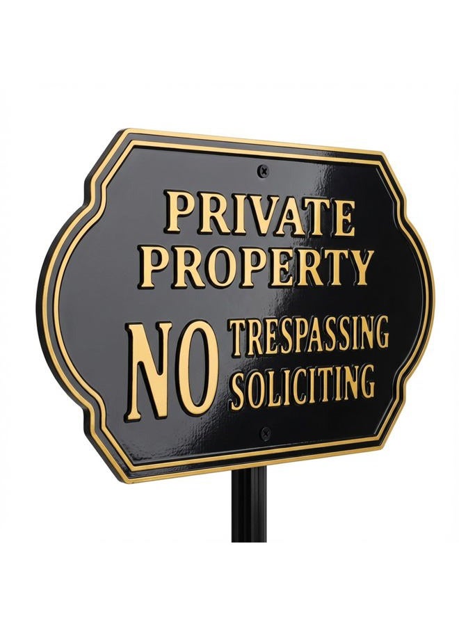HYF DESIGN Private Property No Soliciting Trespassing Yard sign,Embossed Letters,7.45"x11.45" Aluminum Plaque with 31.75" Lawn Stake - Image 1