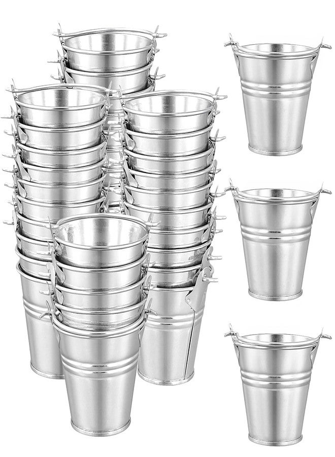 MUKLEI 40 Pack Mini Metal Buckets, 2 Inch Small Silver Galvanized Bucket with Handles, Mini Tin Buckets for Party Favors, Crafts, Wedding, Plant - Image 1