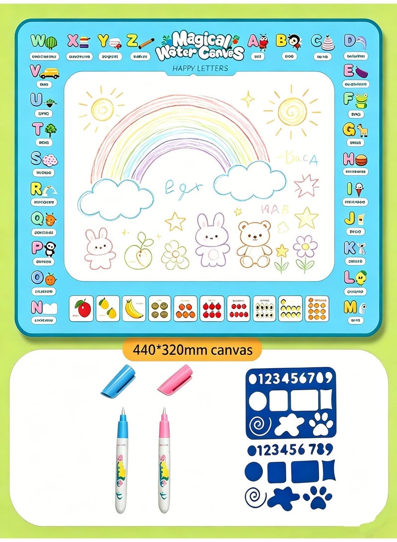 jaexest Reusable 440x320mm Fruit Alphabet Drawing Canvas Mat for Toddlers, Kids Painting Kit with 2 Water Pens & 2 EVA Copy Boards - Image 1