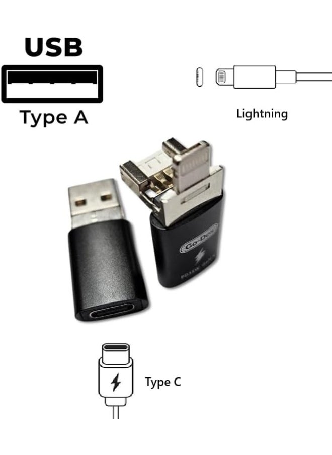 3-in-1 OTG Adapter – Type-C to USB-A 3.0 + Lightning Charging Port – PD 30W Fast Charging – Compact Converter for Laptops, Tablets, and Smartphones