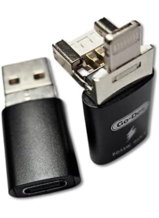 3-in-1 OTG Adapter – Type-C to USB-A 3.0 + Lightning Charging Port – PD 30W Fast Charging – Compact Converter for Laptops, Tablets, and Smartphones