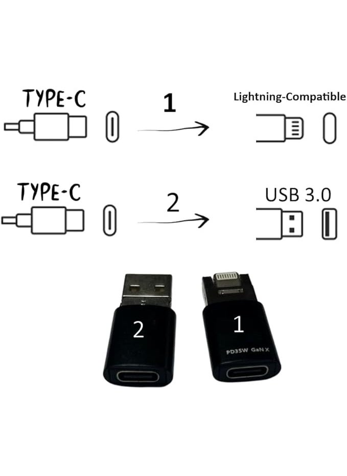 3-in-1 OTG Adapter – Type-C to USB-A 3.0 + Lightning Charging Port – PD 30W Fast Charging – Compact Converter for Laptops, Tablets, and Smartphones
