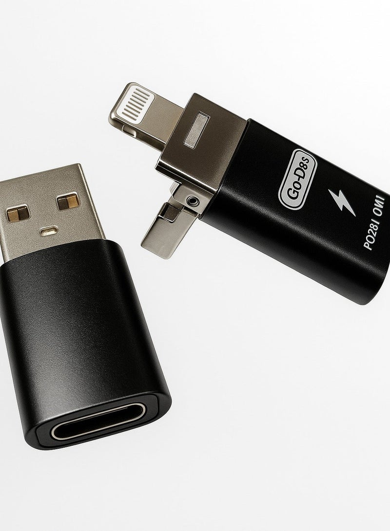 GO-DES 3-in-1 OTG Adapter – Type-C to USB-A 3.0 + Lightning Charging Port – PD 30W Fast Charging – Compact Converter for Laptops, Tablets, and Smartphones - Image 1