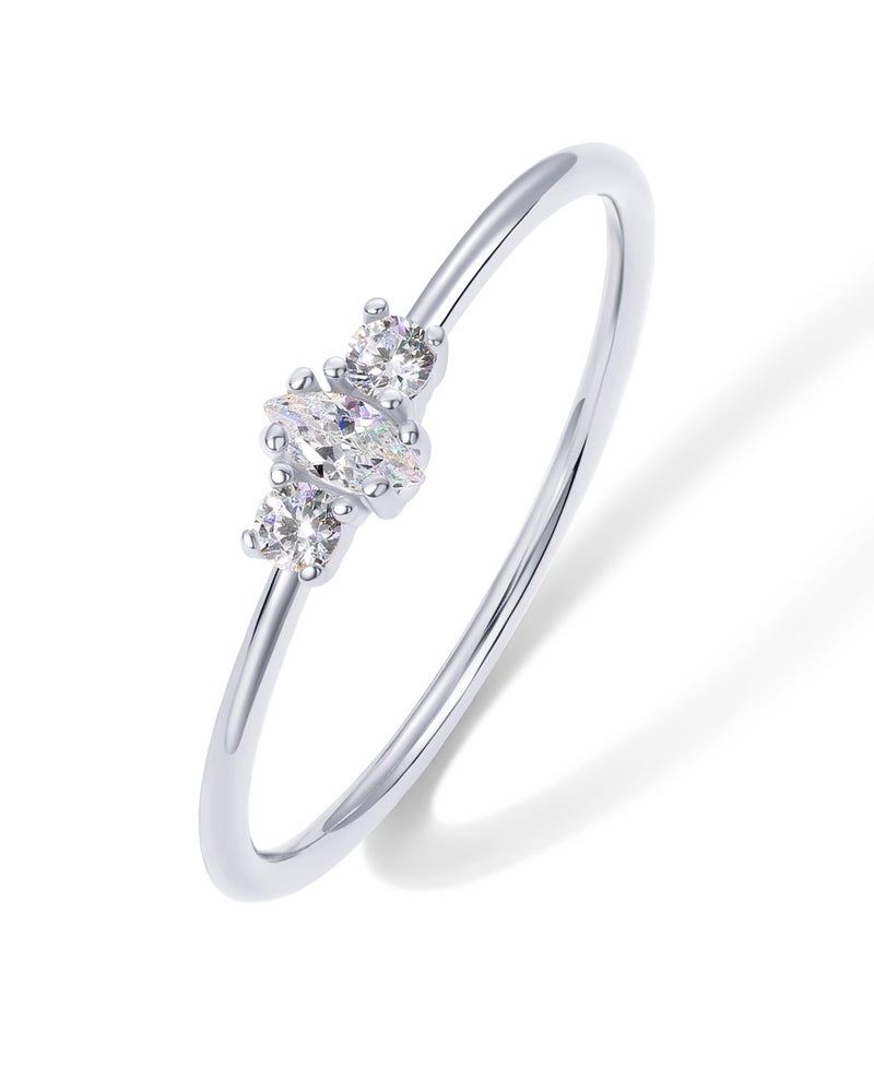 PAVOI Rhodium Plated Marquise Mini Cubic Zirconia Stackable Ring for Women | Stacking Thin Band for Women | Size 6 - Image 1