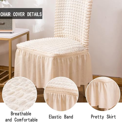 Qubjus Chair Covers for Dining Room Set of 4 Stretch Chair Slipcovers with Skirt Removable Washable Kitchen Chair Protector Cover Set for Home, Party, Wedding(Off-White, 4pcs) - Image 4