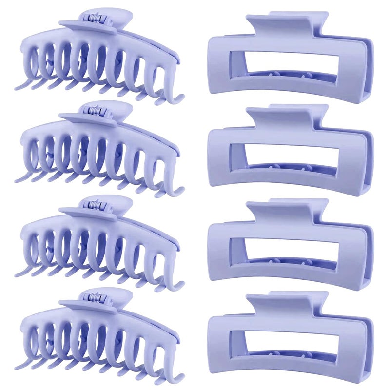 TOCESS Hair Claw Clips for Women - Large 8PK Neutral Matte Jumbo Square Hair Clips for Thick, Thin, Long, Short, Curly Hair Girls, Big Jaw Clip Set for Daily Use(Lavender Purple) - Image 1