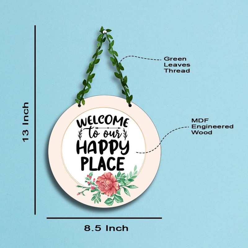 Kaameri Bazaar ديكور حائط خشبي معلق | زينة حائط مرحبًا بكم في مكاننا السعيد للمنزل | تعليق على الباب | عناصر ديكور المنزل | المكتب وغرفة المعيشة، 33 سم - Image 3