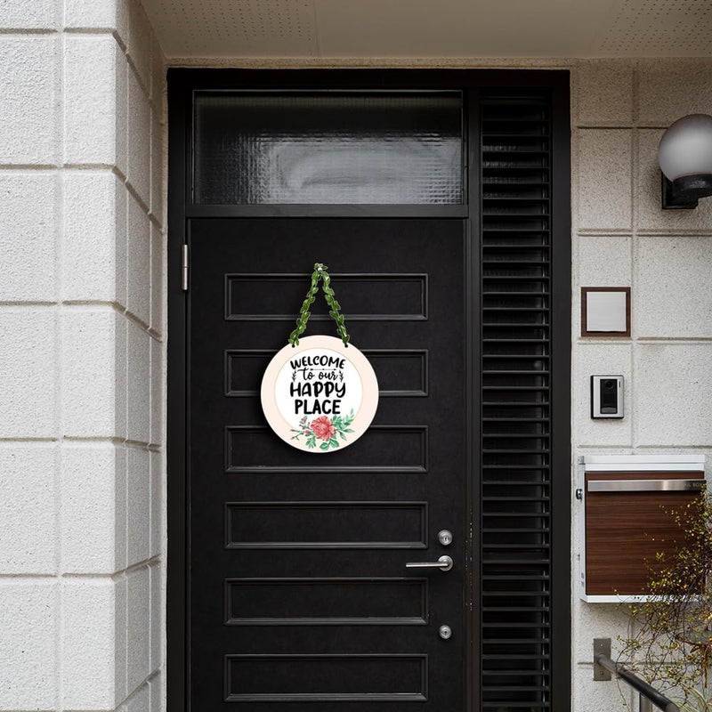 Kaameri Bazaar ديكور حائط خشبي معلق | زينة حائط مرحبًا بكم في مكاننا السعيد للمنزل | تعليق على الباب | عناصر ديكور المنزل | المكتب وغرفة المعيشة، 33 سم - Image 5