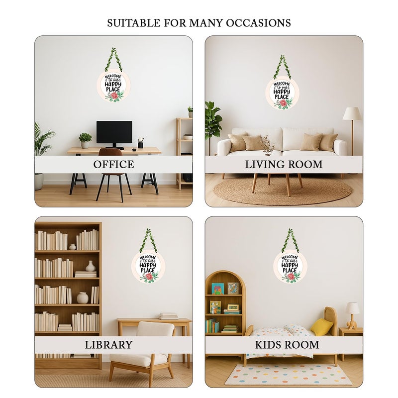 Kaameri Bazaar ديكور حائط خشبي معلق | زينة حائط مرحبًا بكم في مكاننا السعيد للمنزل | تعليق على الباب | عناصر ديكور المنزل | المكتب وغرفة المعيشة، 33 سم - Image 4