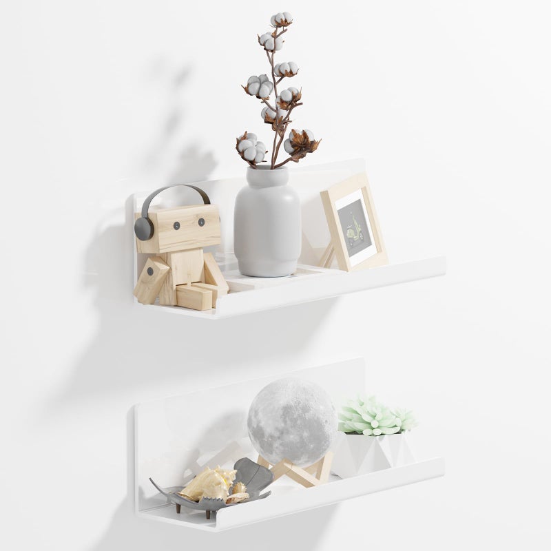 PAVSTINE Acrylic Wall Floating Shelves Set of 2, Wall Shelves White 12 Inch Adhesive Wall Organizer Adhesive Shelf for Bathroom, Kitchen, Bedroom, Office, Gaming Room, No Damage, No Drill - Image 1