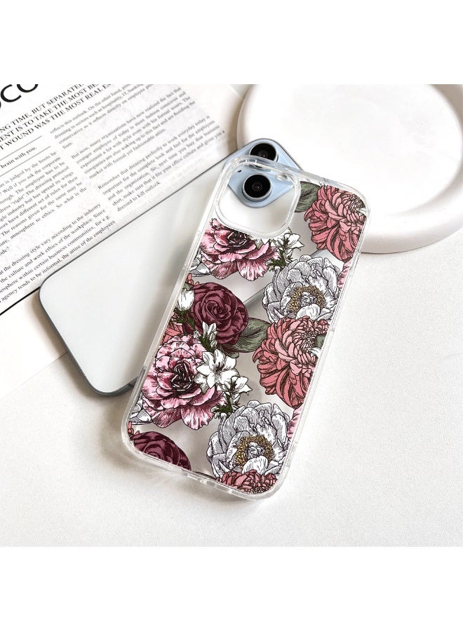 NIBEMINENT Retro Colored Sketch Flowers Protective TPU Case Cover For iPhone 16 Clear - Image 2