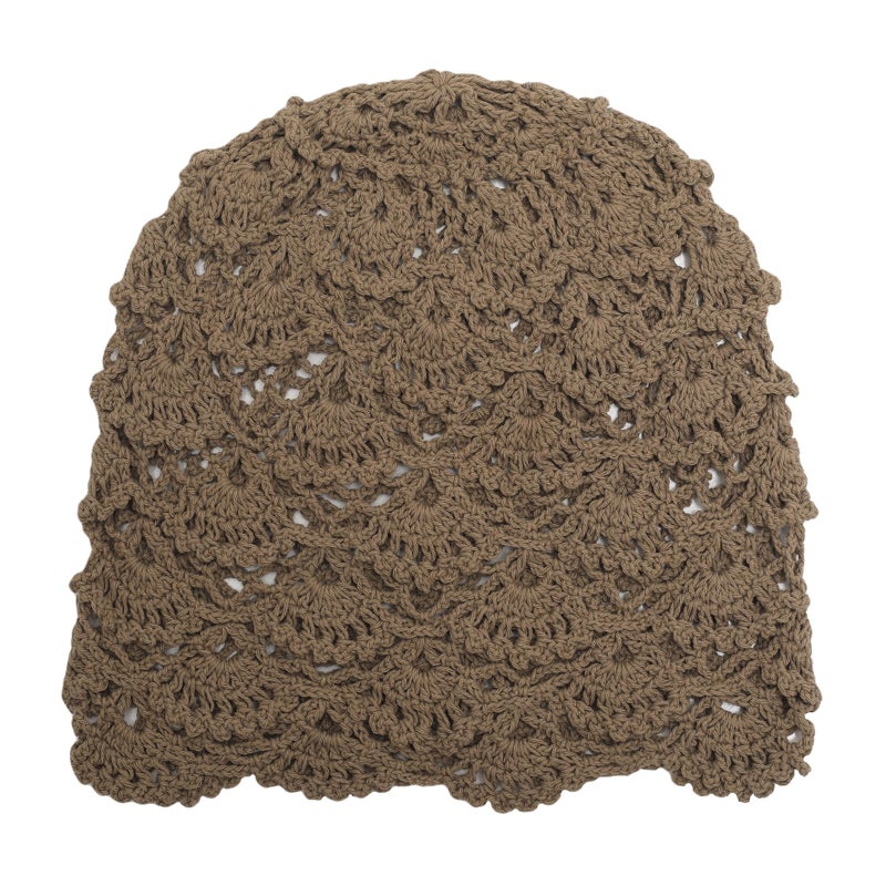 ZLYC Women Cotton Crochet Slouchy Beanie Hat Handmade Knit Cutout Summer Floral Skull Cap, Knitted Tan, one Size fits Most - Image 4