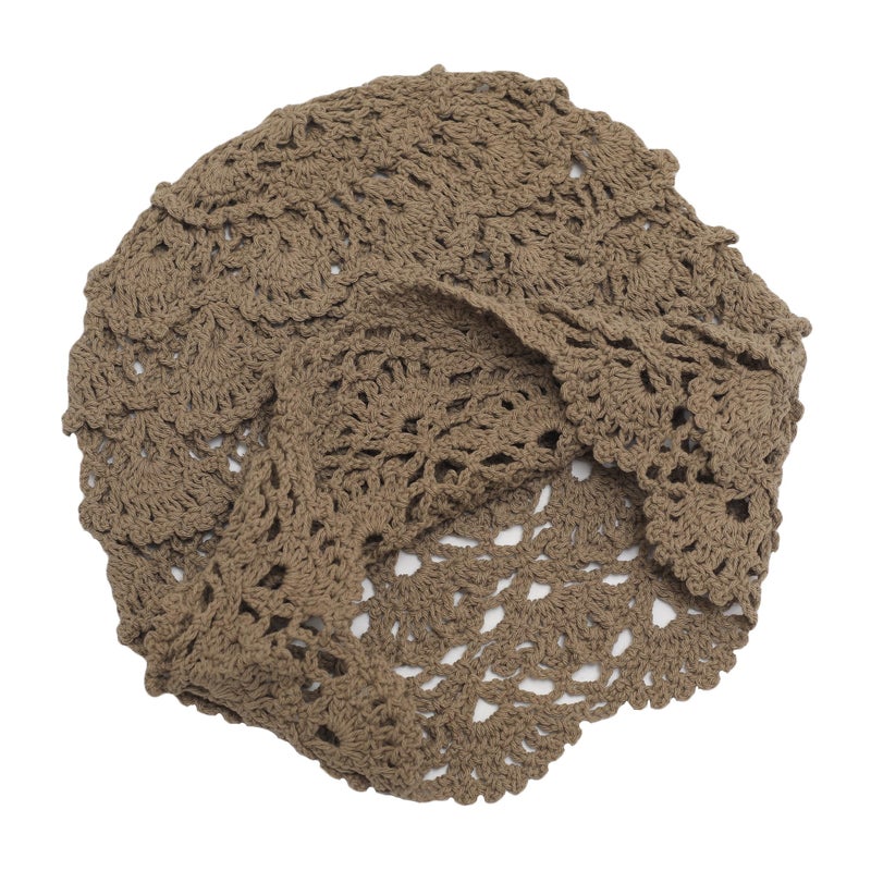 ZLYC Women Cotton Crochet Slouchy Beanie Hat Handmade Knit Cutout Summer Floral Skull Cap, Knitted Tan, one Size fits Most - Image 5
