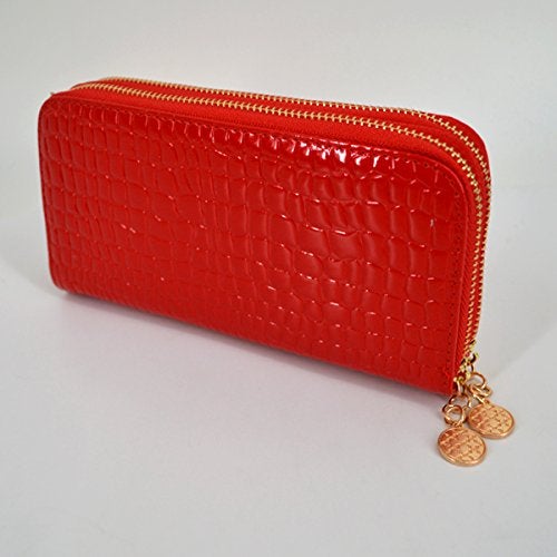 Aisi Women Patent Leather Clutch Wallet Phone Card Holder Organizer Ladies Purse (Red) - Image 3